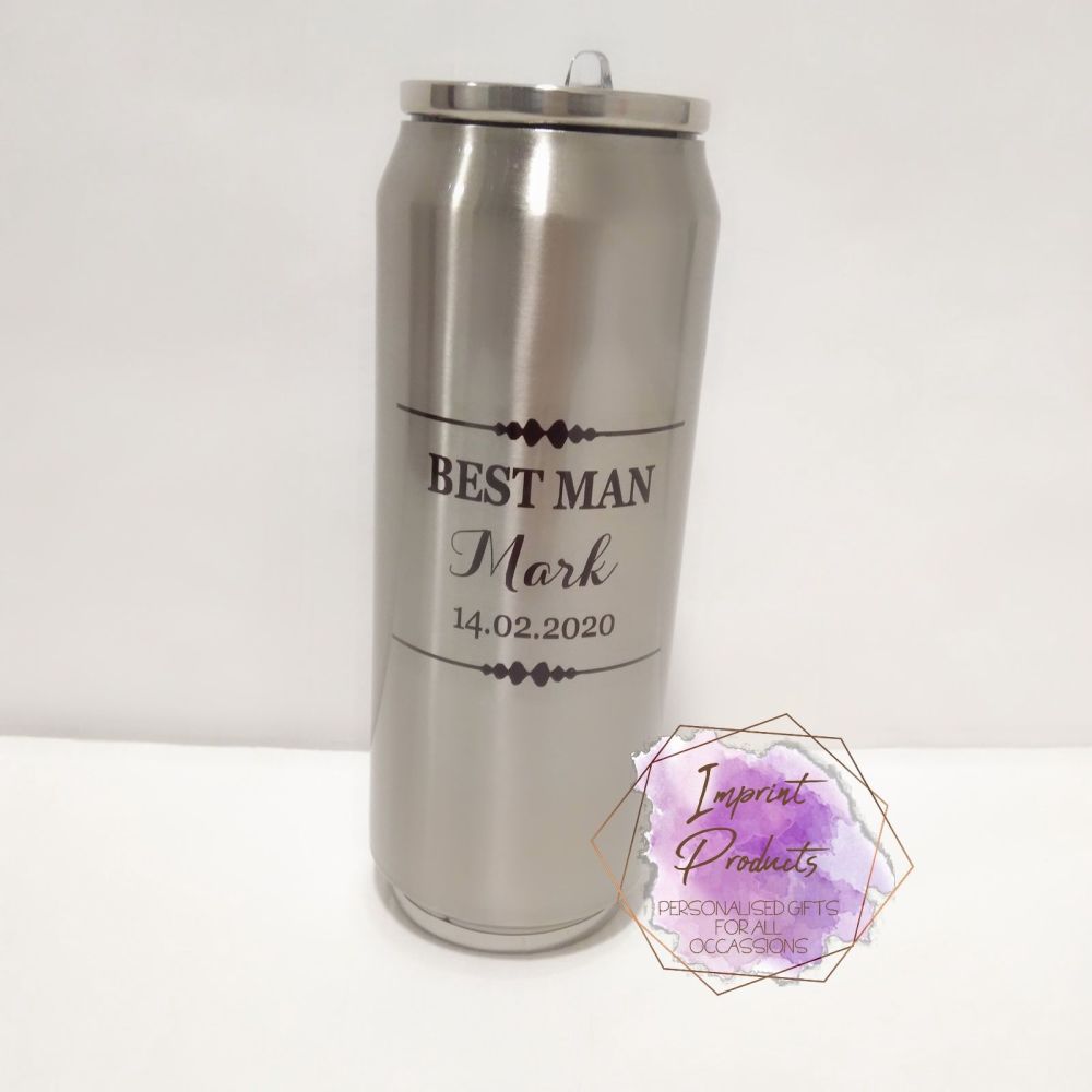 Personalised Stainless Steel Drinks Bottle Can | Best Man Wedding Favour | 