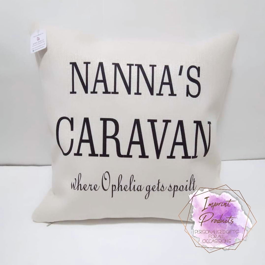 Nana's Caravan personalised cushion from grandchildren