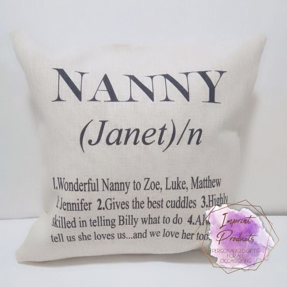 Personalised Nanny Definition Linen Style Cushion | Gift for Nanny | Mother