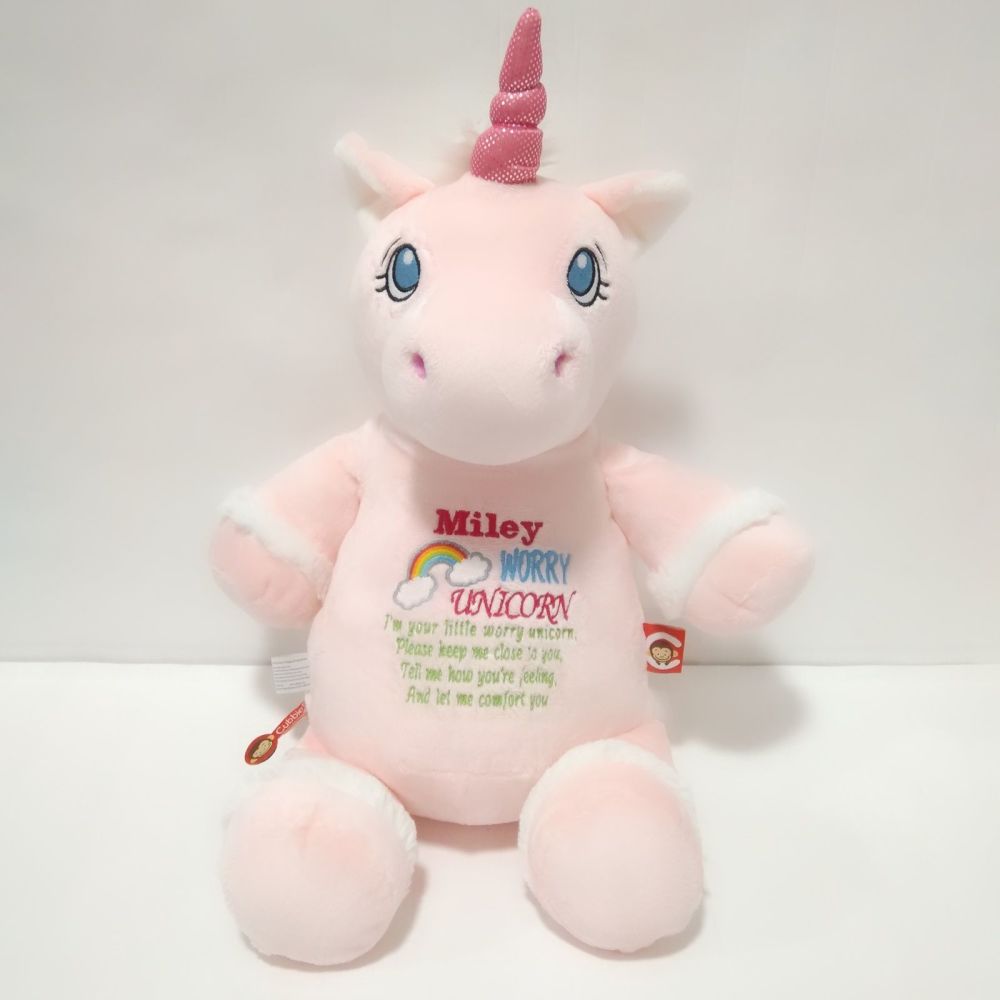 Cubbies Pink Unicorn Personalised with Worry Message | Worry Teddy | Worry 
