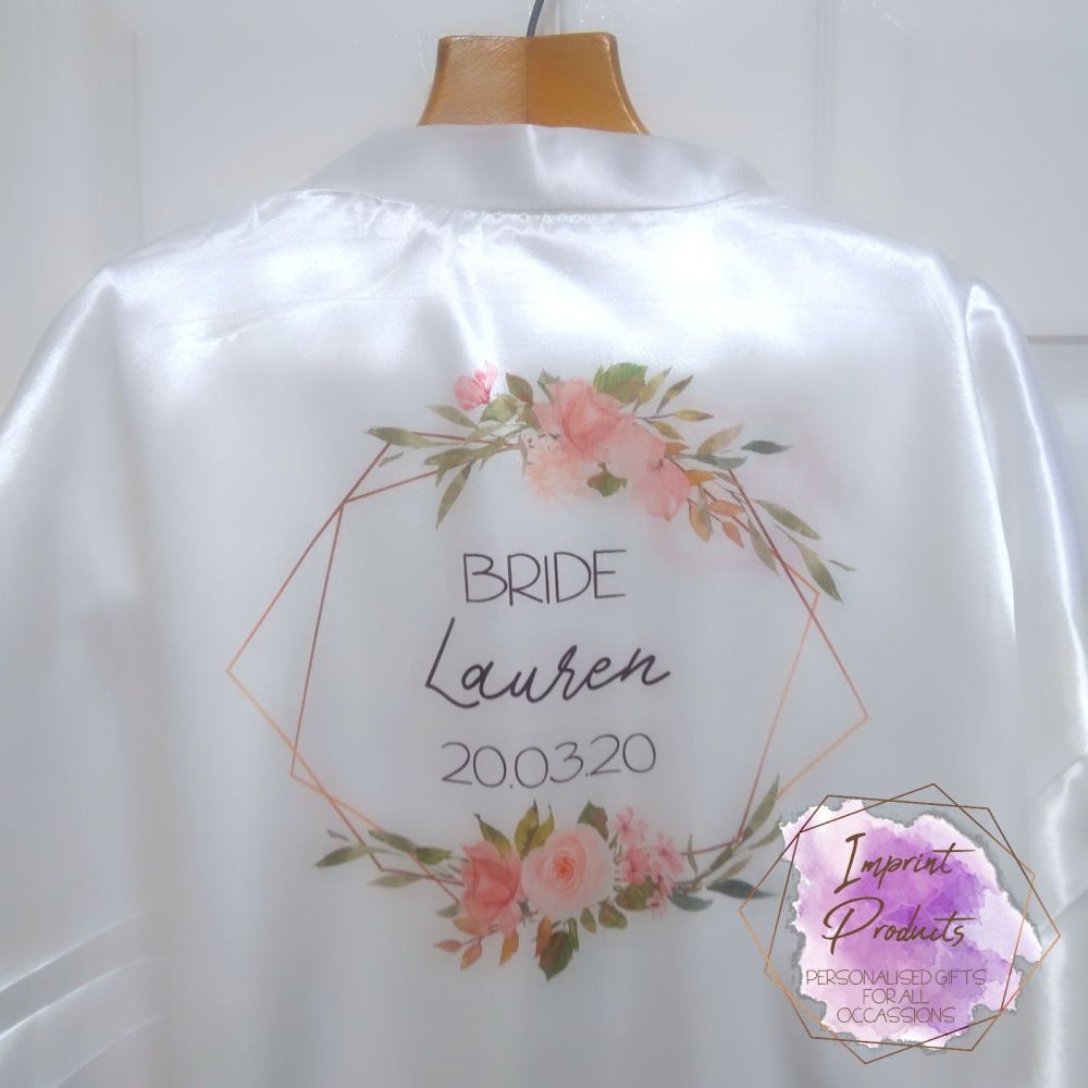 Personalised Geometric Wreath Bridal Robes | Satin Bridal Party Robe | Pers