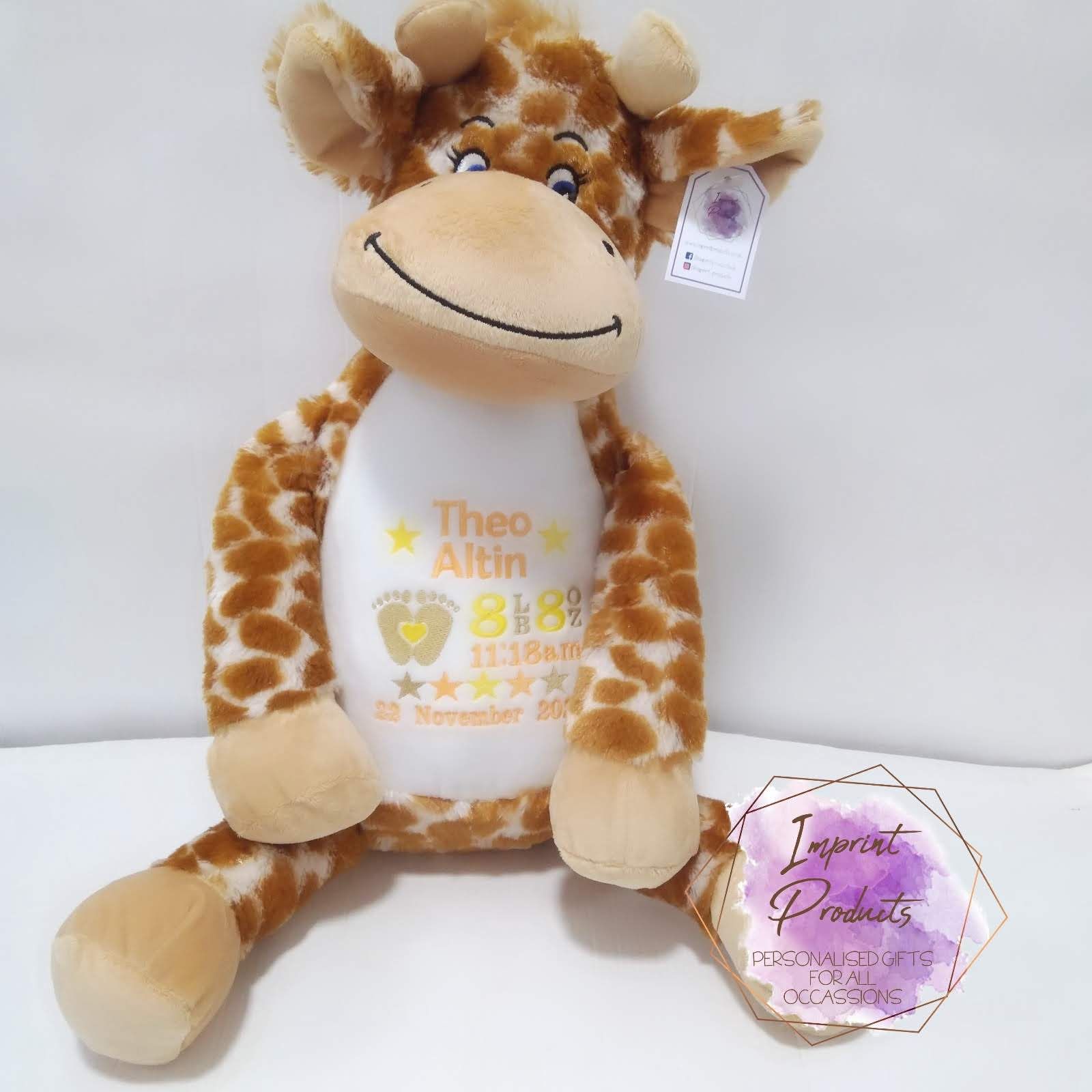 Personalised Giraffe Teddy Bear | Unisex baby Gift | New baby keepsake