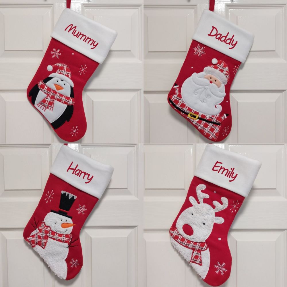 Luxury Personalised Red Christmas Stocking - 4 designs to choose from