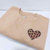 Leopard Print Heart Embroidered Jumper