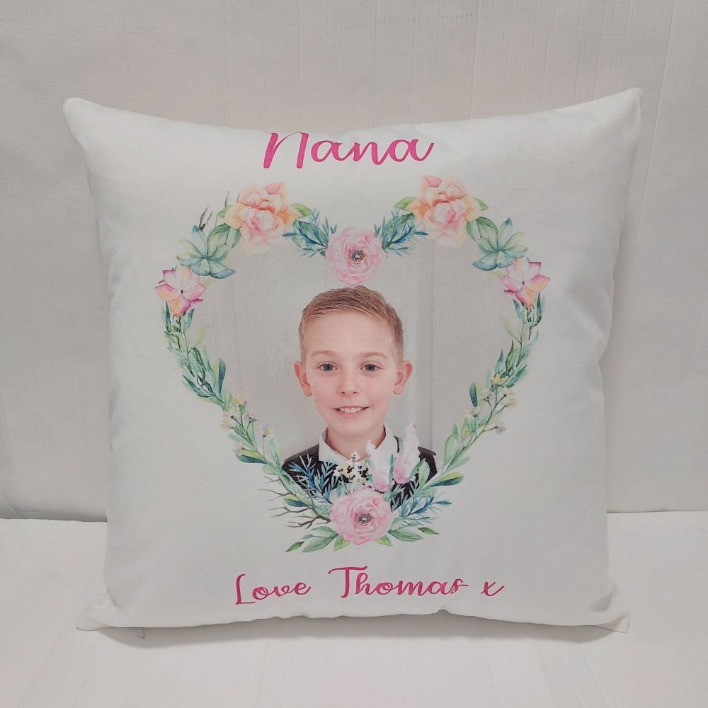 Floral Heart Personalised Photo Cushion