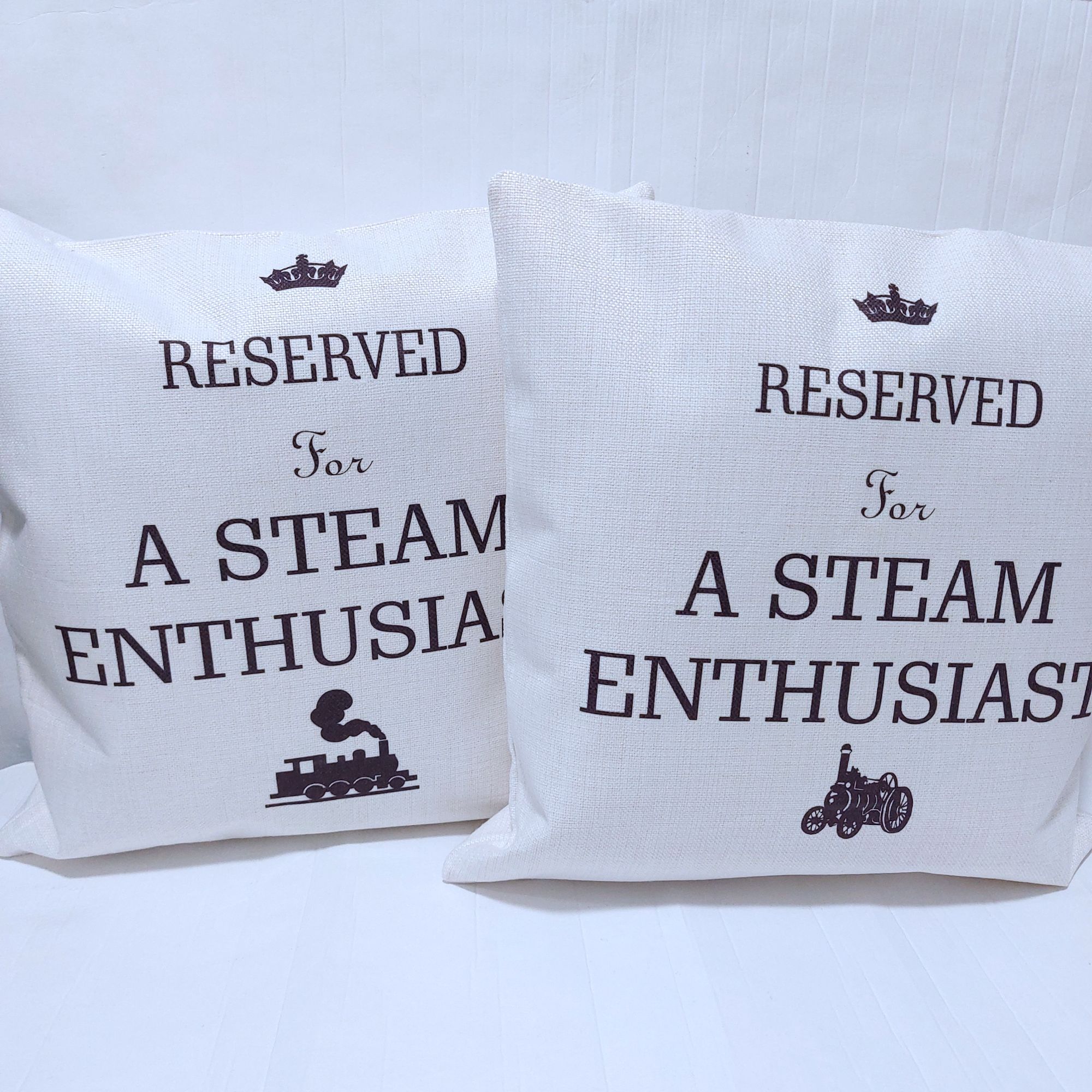 Reserved for a steam enthusiast linen cushion