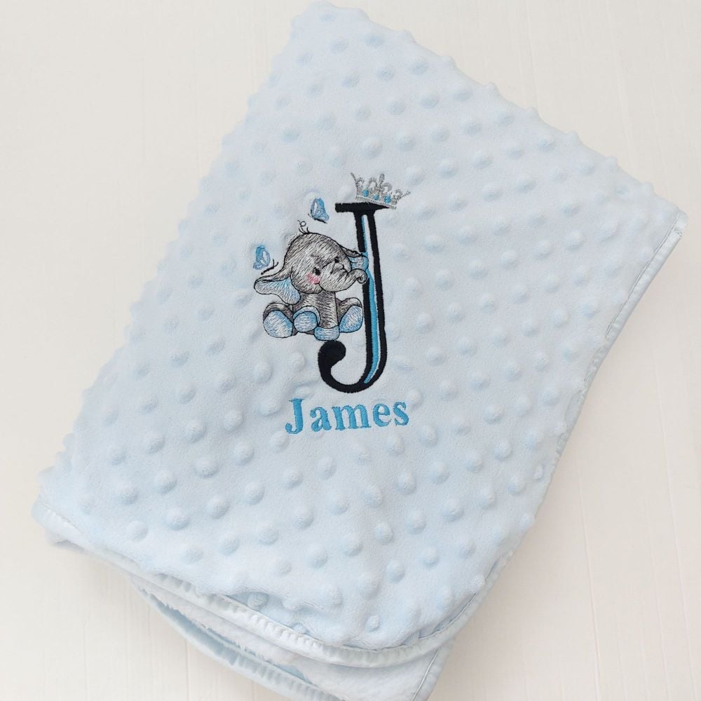 Blue Elephant Initial Personalised Baby Bubble Blanket