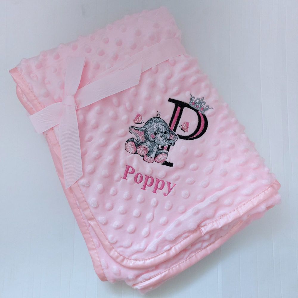 Pink Elephant Initial Personalised Baby Bubble Blanket