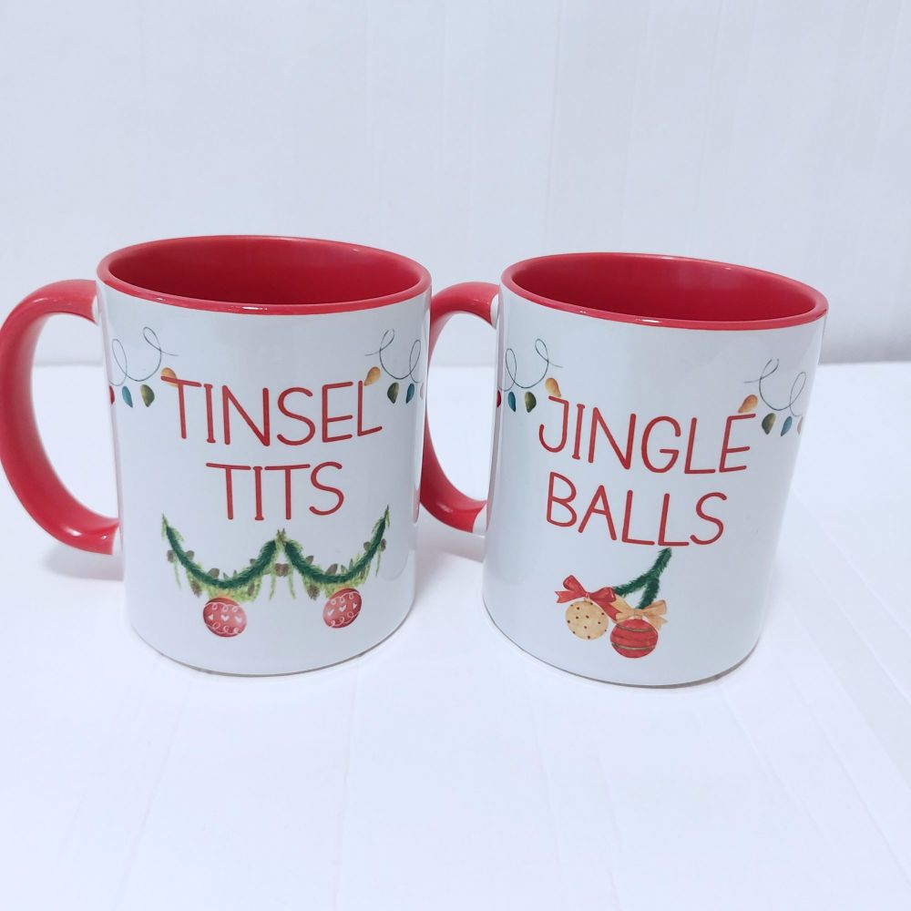 Jingle Balls and Tinsel Tits Christmas Mugs (individual or set)