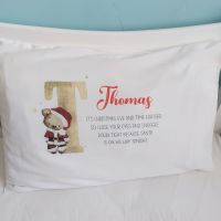 Christmas Pillowcase - Santa Bear Initial
