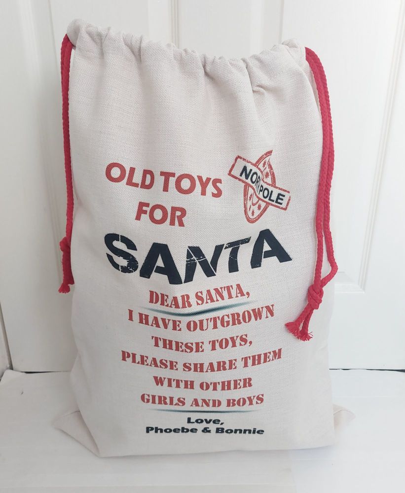 Old Toys for Santa Linen Style Sack