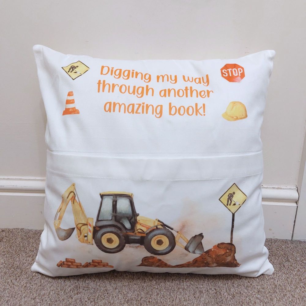 Digger Construction Themed Book Cushion