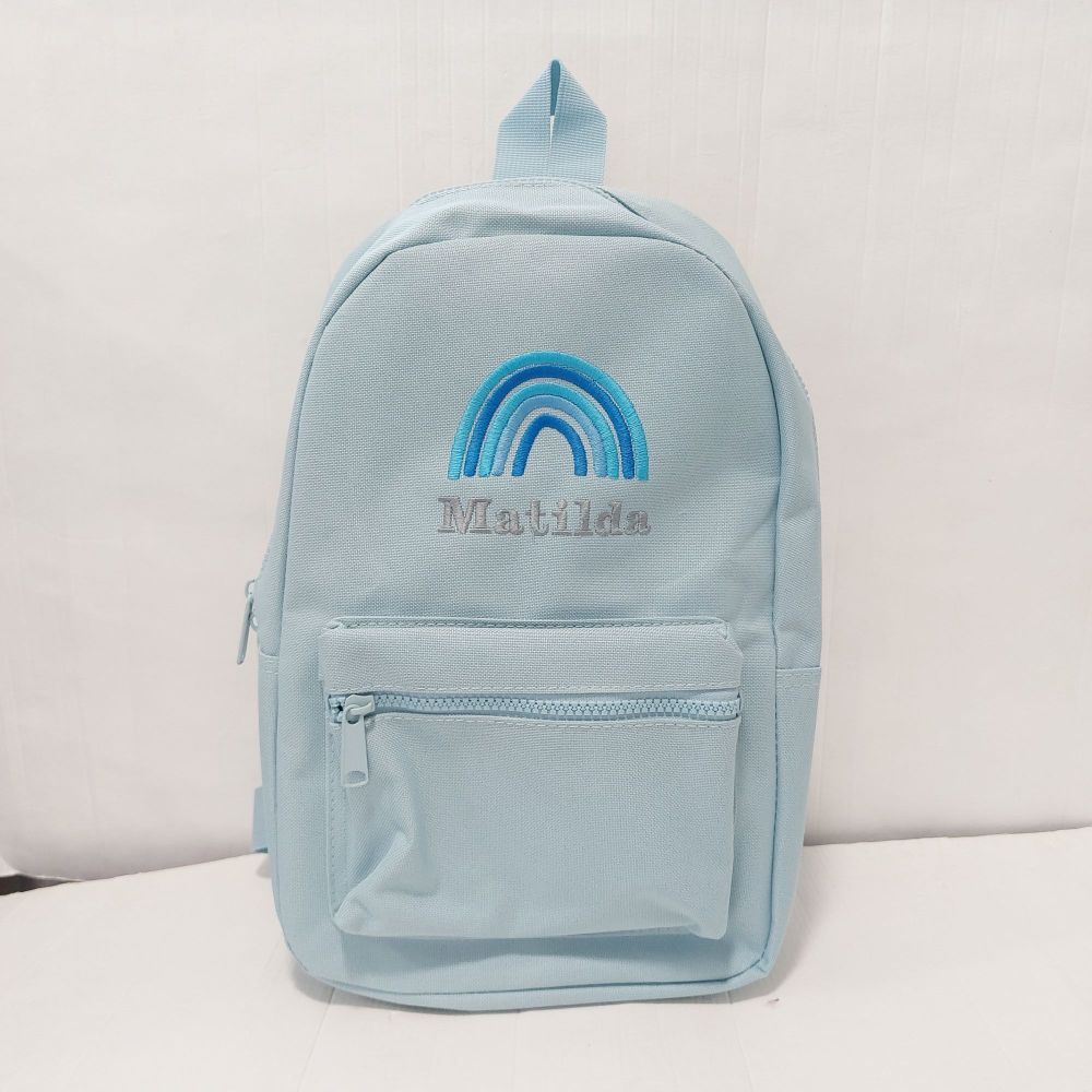 Personalised Blue Rainbow Mini Fashion Backpack