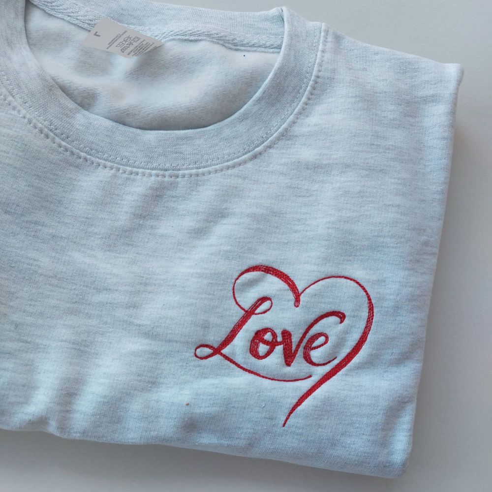 Size Large Love embroidered light grey sweater