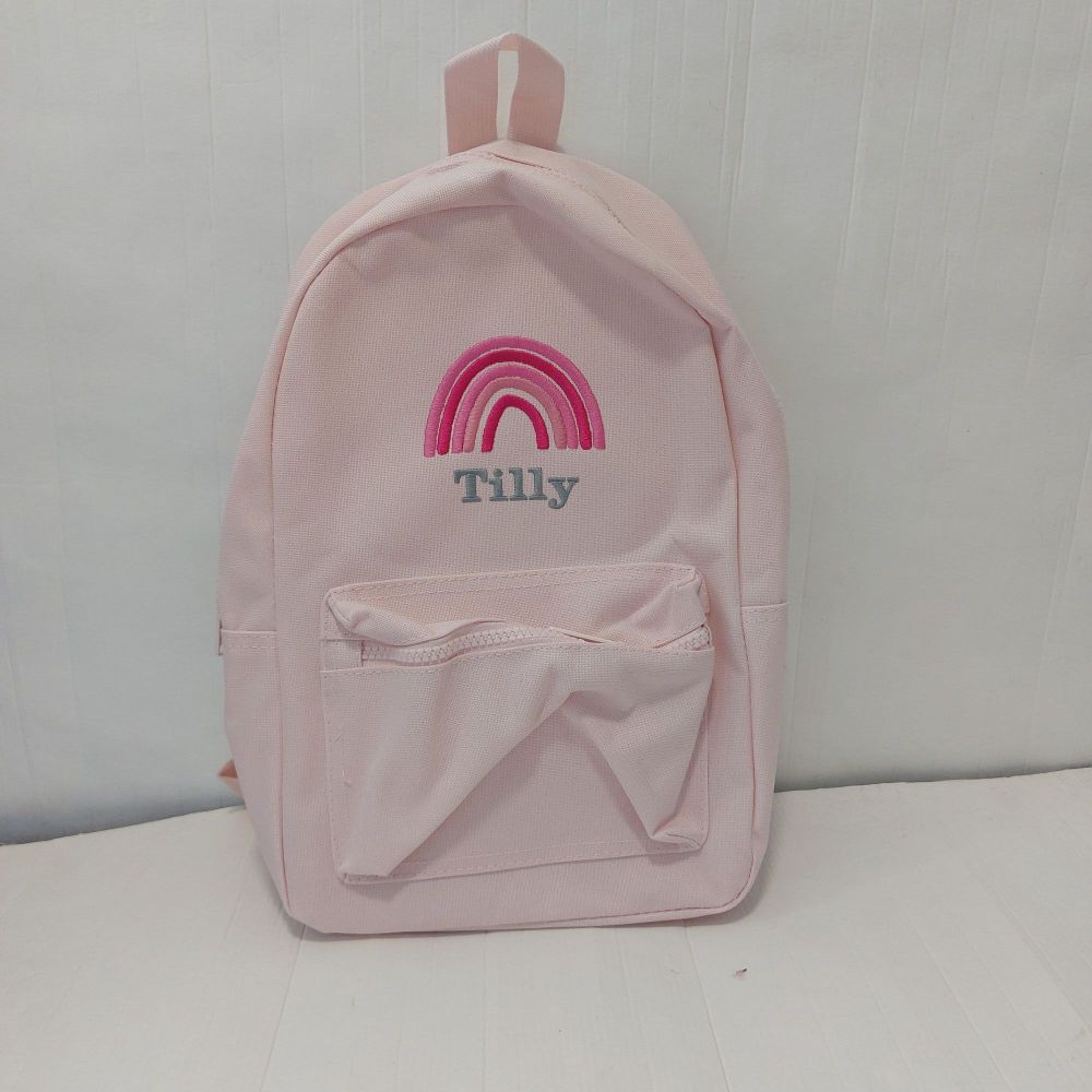 Personalised Pink Rainbow Mini Fashion Backpack