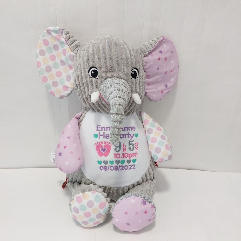 Embroidered Sensory Bubblegum Elephant Teddy Bear