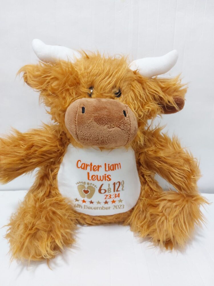 Embroidered Personalised Highland Cow Teddy Bear