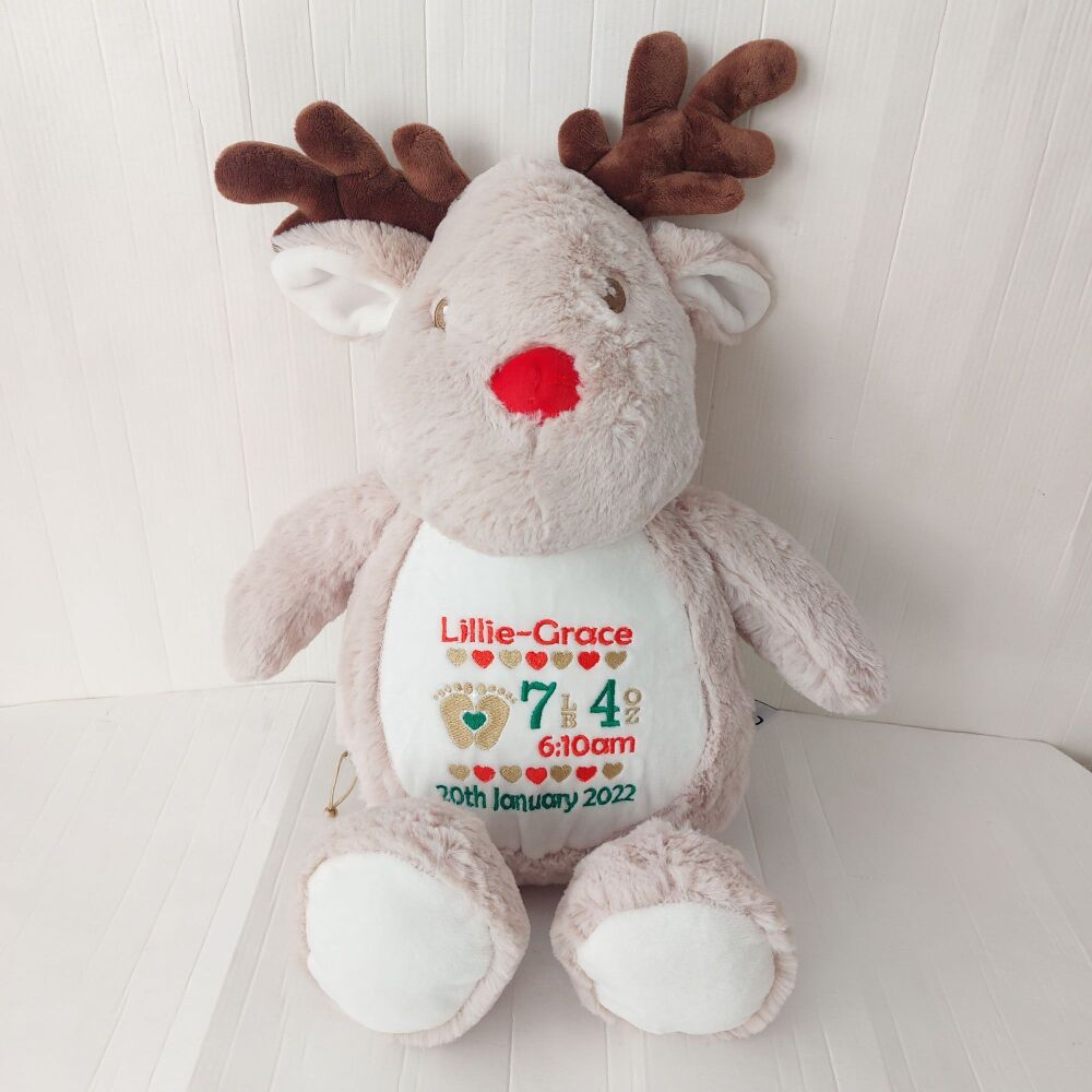 Embroidered Reindeer Teddy Bear