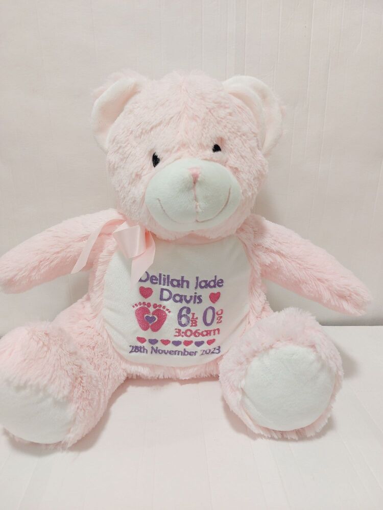 Embroidered Personalised Pink Teddy Bear