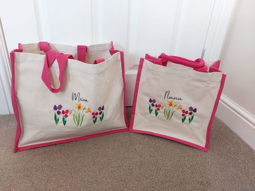Spring Flowers Personalised Jute Shopping Bag