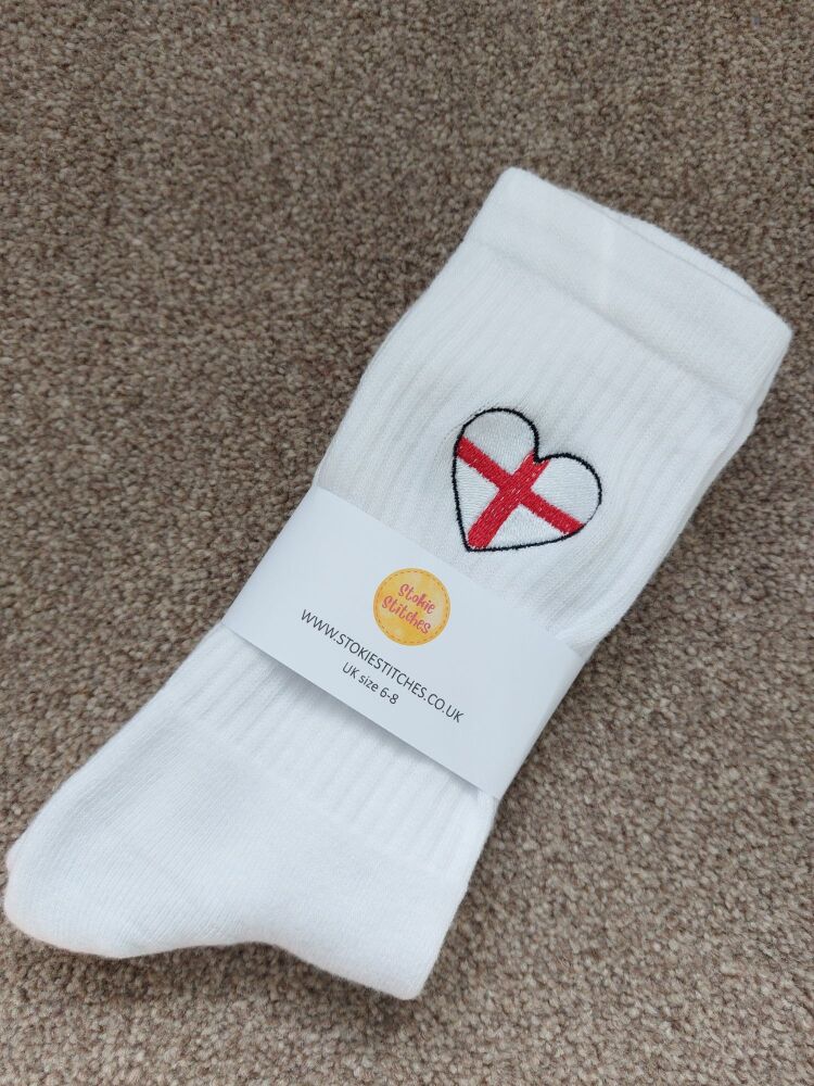 England Heart Embroidered Crew Socks