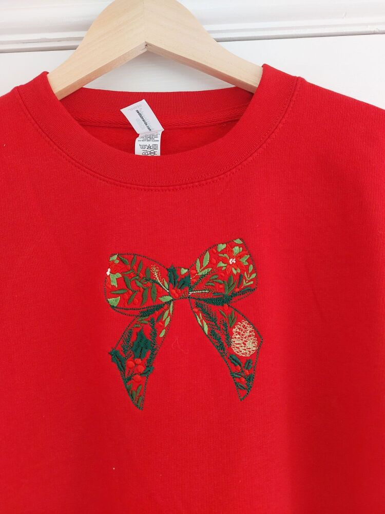 Christmas Bow Embroidered Jumper