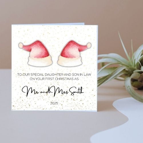 Santa Hat Couple First Christmas as Mr and Mrs Christmas Cards