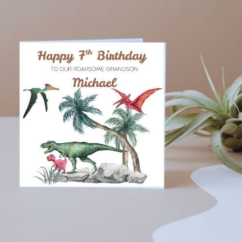 Dinosaur Age Grandson Personalised Birthday Card