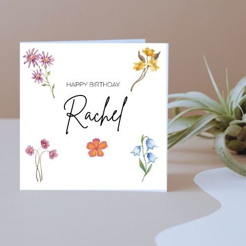 Floral Name Personalised Birthday Card