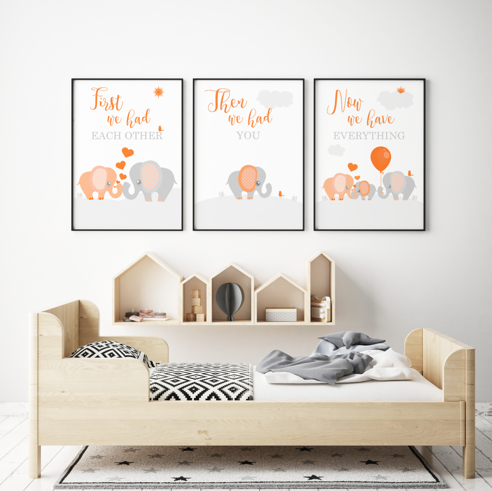 Set Of 3 First We Had Each Other Elephant Nursery Prints Orange Set Of 3 First We Had Each Other Elephant Nursery Prints Orange