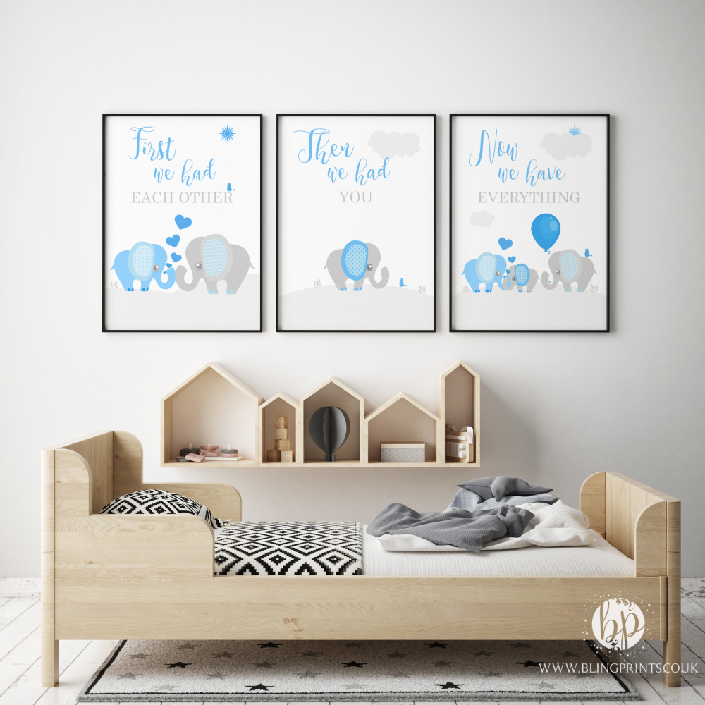 Set Of 3 First We Had Each Other Elephant Nursery Prints Blue