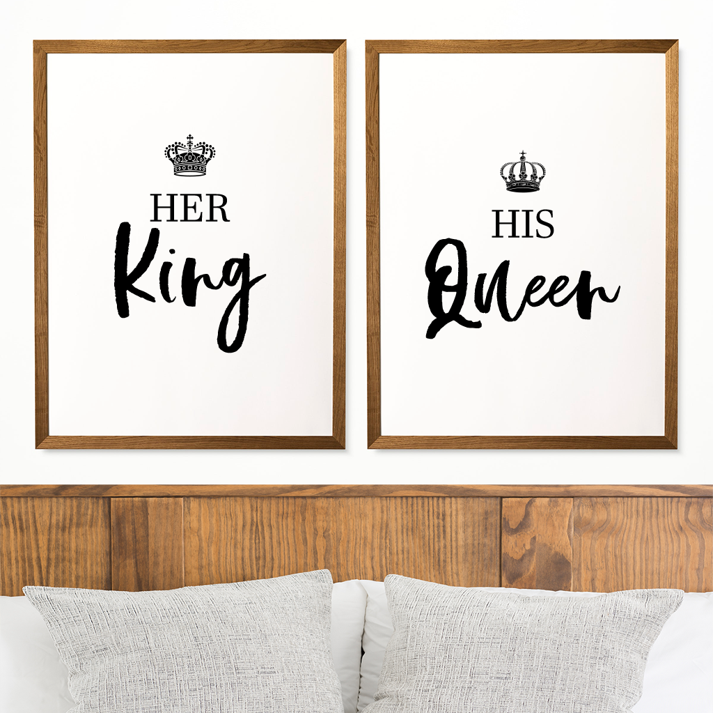 Her King His Queen Print Set Bedroom Wall Decor
