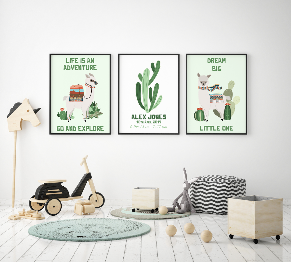 Set of 3 Llama & Cactus Nursery Prints