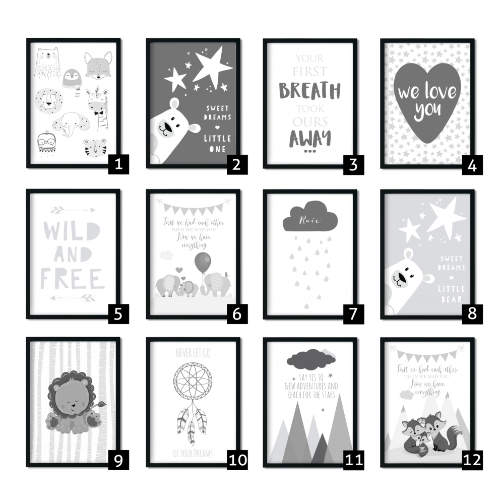 Mix and Match Grey Nursery Prints