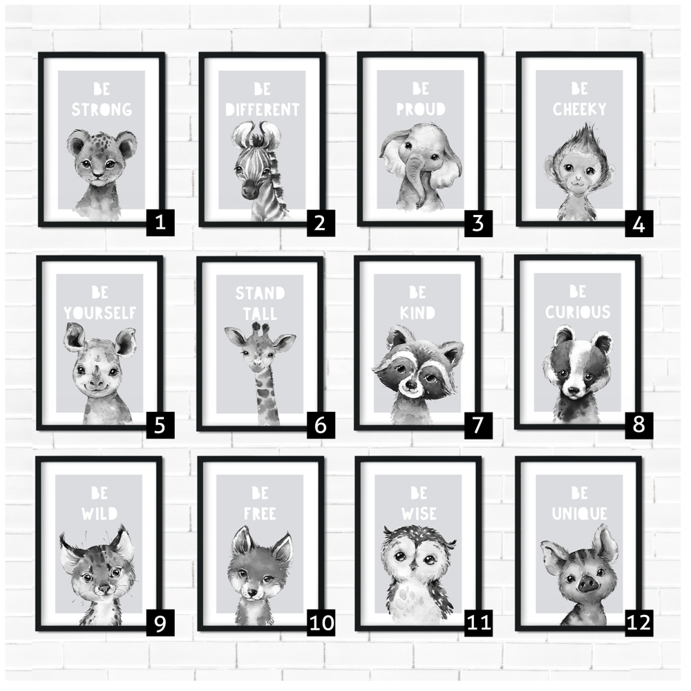 Gray Safari Animal Prints