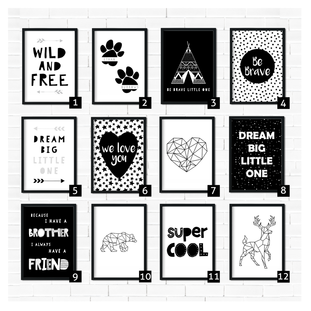 Kids Monochrome Nursery Prints