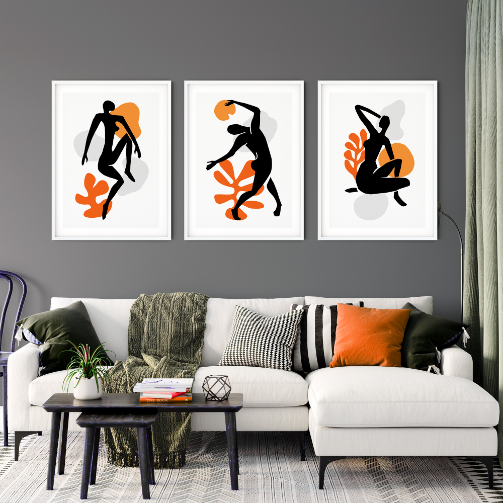 3pc Nude Silhouettes Orange Wall Art