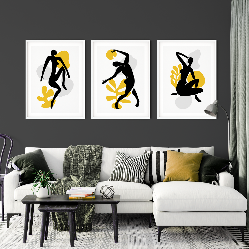 3pc Nude Silhouettes Yellow Wall Art