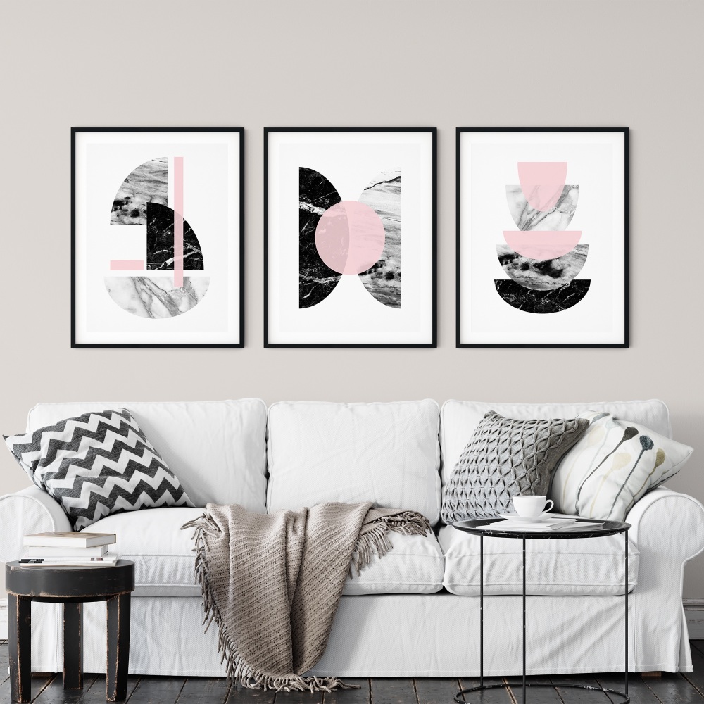 3pc Marble and Pink Wall Art Print Set