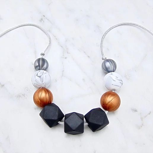Cecelia Teething Necklace in Black and Metallics