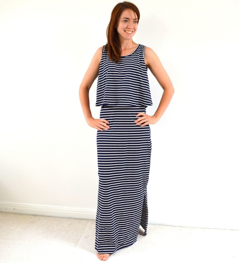 <!-- 008 -->Maxi Breastfeeding Dress in Navy Stripe