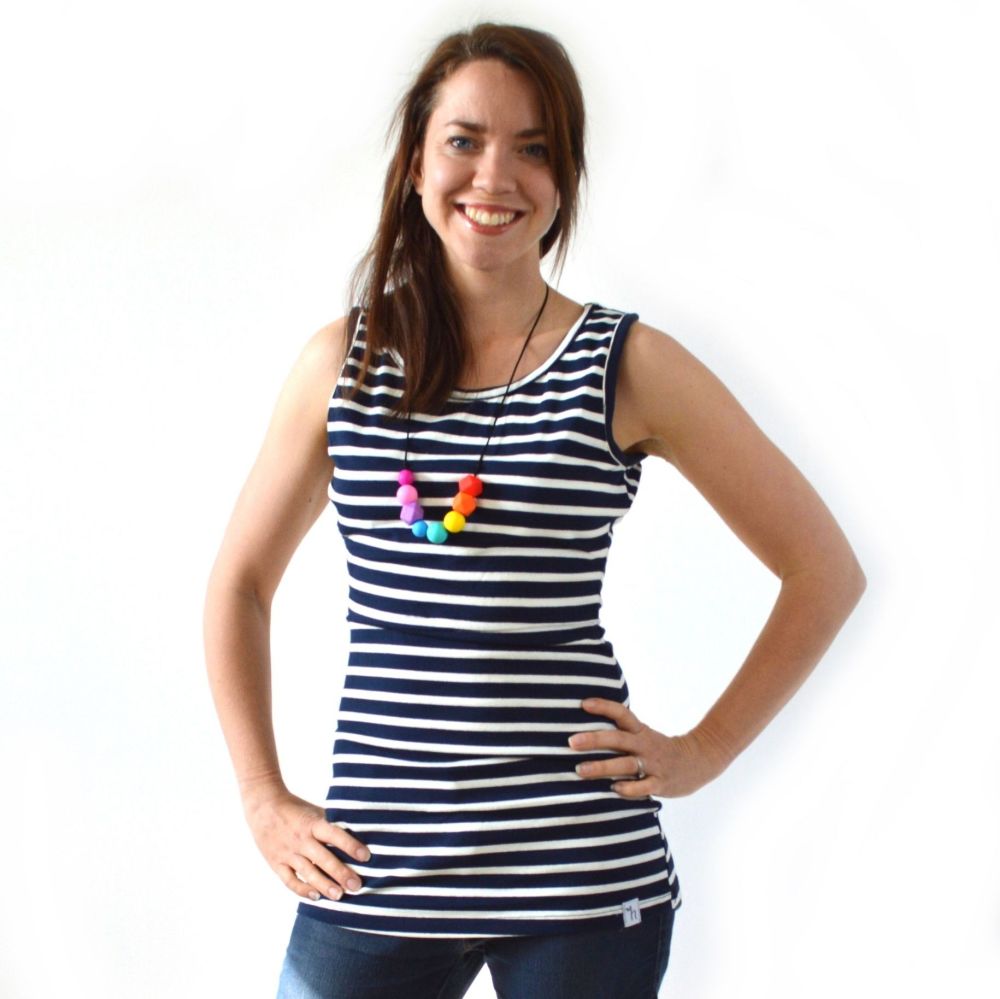 <!-- 049 -->Breastfeeding Vest - Navy with Cream Stripe