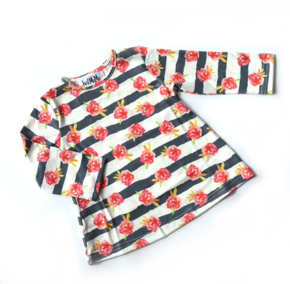<!-- 005 -->Baby Dress - Floral Stripe