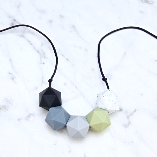 Bella Teething Necklace in Neutral Green