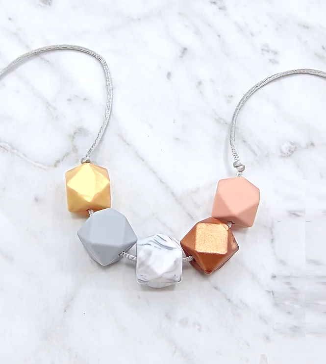 Lou Lou Teething Necklace in Gold, Copper and Pastels