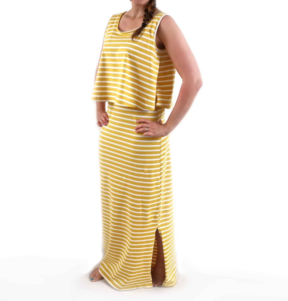 <!-- 008 -->Maxi Breastfeeding Dress in Yellow Stripe