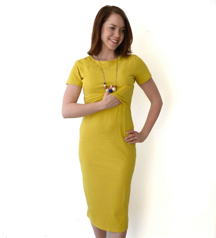 Midi Breastfeeding Dress in Mustard