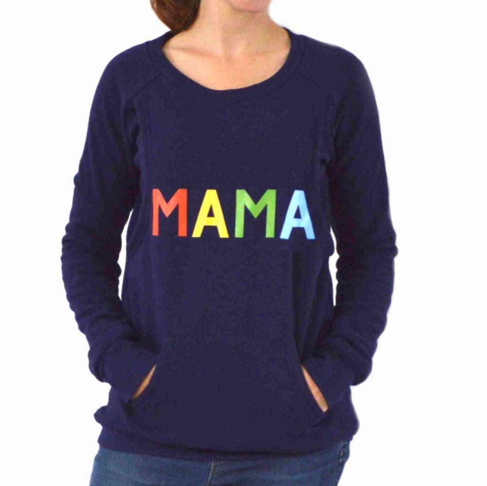 <!-- 022 -->Mama print breastfeeding sweater in rainbow