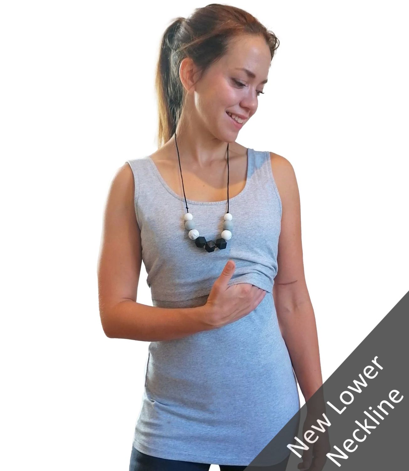 Breastfeeding Vest and Nursing Vest in Grey. A classic design vest with a lift the flap design