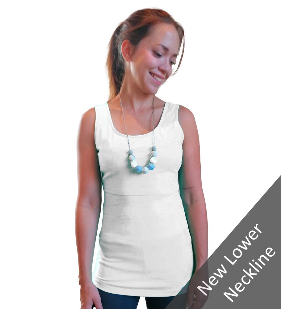 Breastfeeding Vest - White with a lower neckline